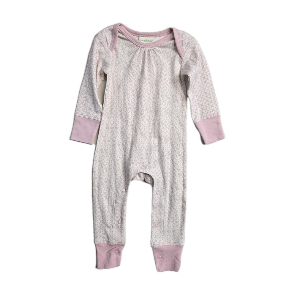 Sapling Baby One Piece  Organic Cotton Romper 3-6 Months  White Pink‎ NWT